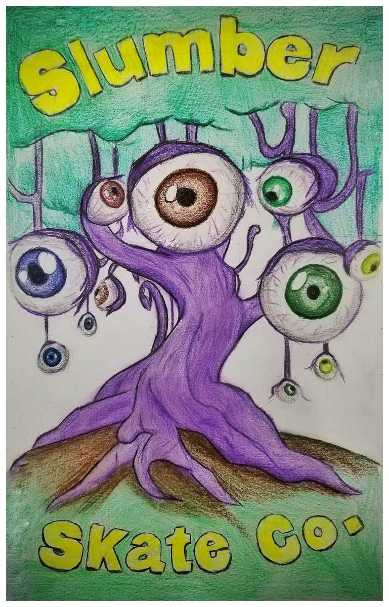 colored drawing of a tree with eyeball tendrils